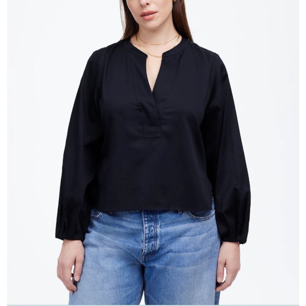Madewell V-Neck Long-Sleeve Top Womens XS Deep Indigo Blue Stretch Regular Fit